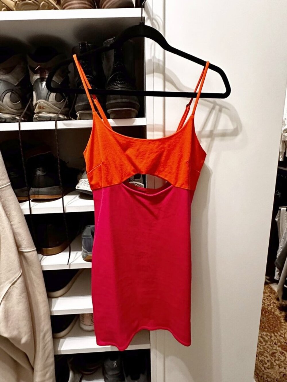 FORE Cutout Mini Dress Orange Pink Colorblock Bodycon Size M